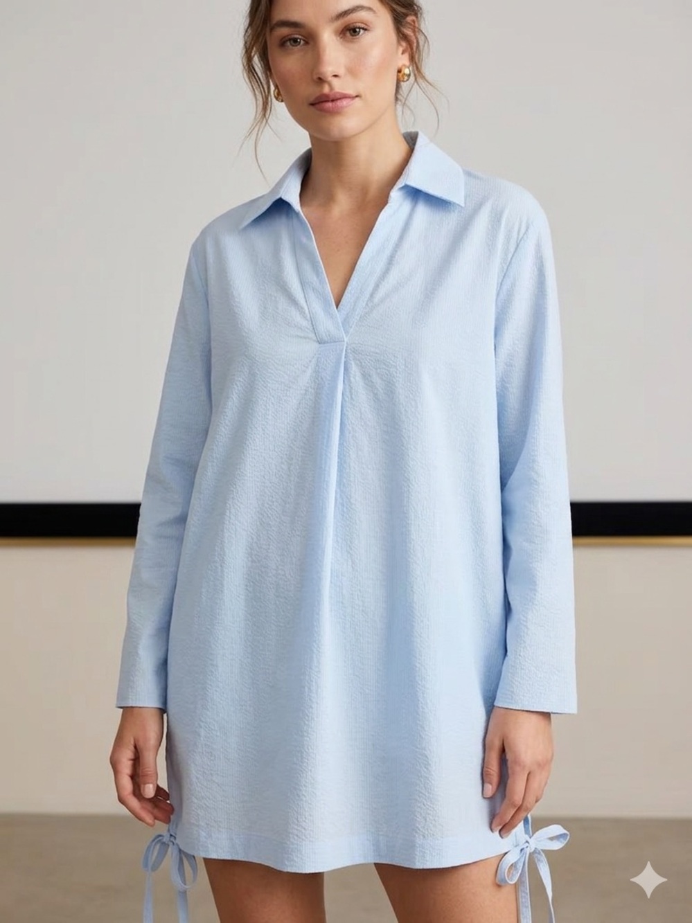 Light Blue Women's Long Sleeve Tunic